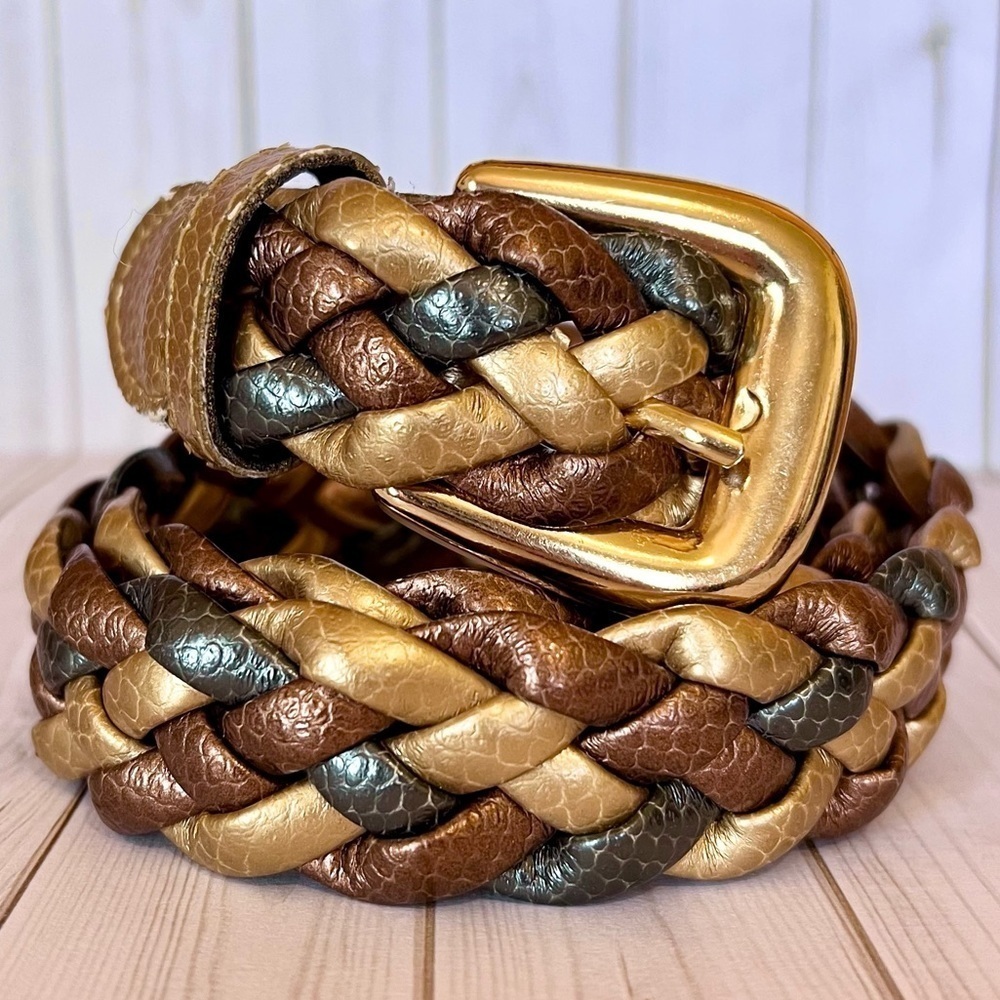 Vintage Metallic Braided Leather Belt Small